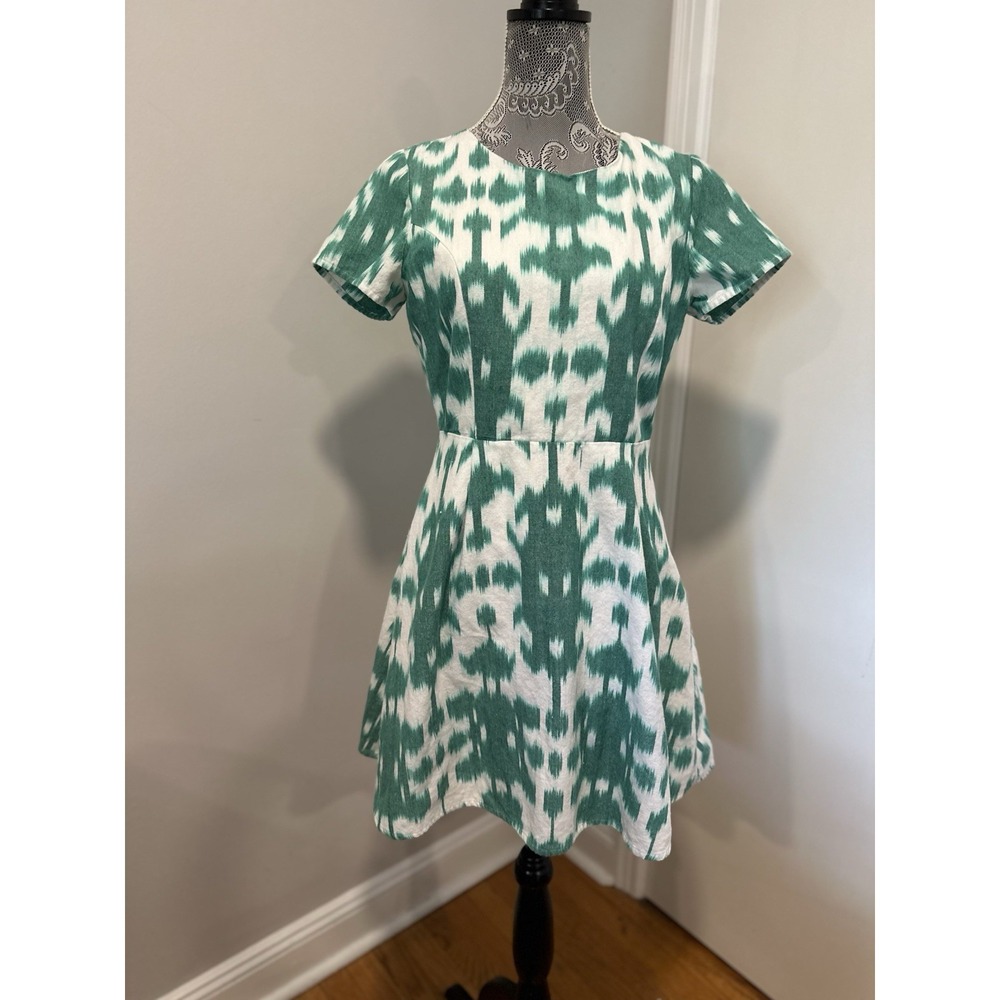 Vineyard Vines Preppy Ikat Fit & Flare Dress Sz:6 Green A-line Cotton Blend